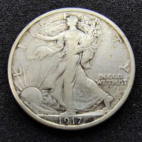 1917-D  Walking Liberty Half Dollar 50C - Denver - Rev. Mint Mark - F-VF Det.