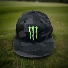 Monster Energy Hat Cap Black Gray Camo Adjustable Snapback Flat Bill One Size