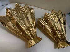 Hollywood Regency Mid-Century Modern Set of Two Gold Color 6.5”x 5” Vases￼