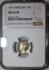 NGC MS-63 FSB 1916-P Mercury Dime, Highly Lustrous & Sharply Struck.