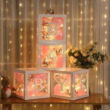 Baby Shower Balloon Box Decorations, 4 Pcs Baby Blocks Transparent Balloon Boxes