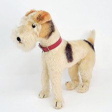 Etiqueta vintage STEIFF FOXY Fox Terrier perro 11" 4220/28 ojos de vidrio mohair