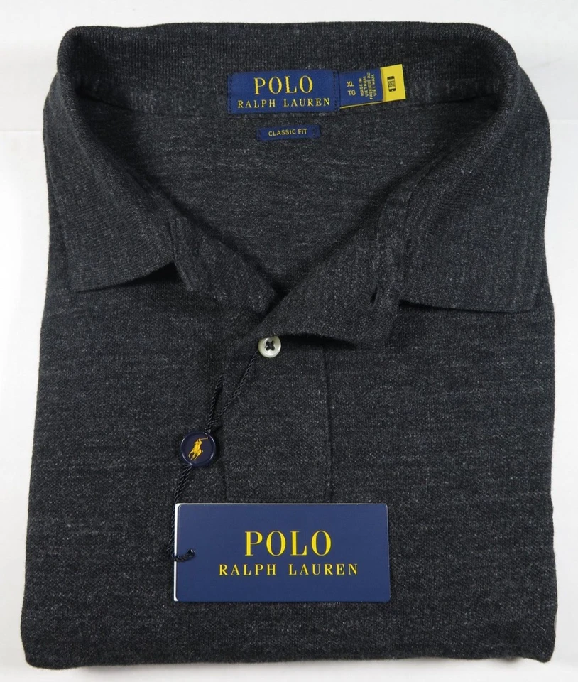 Reciente Ralph Lauren Para Hombres Algodón Negro Gris Jaspeado Poni Polo XL NUEVO CON ETIQUETAS NUEVO Foto 4 de 4