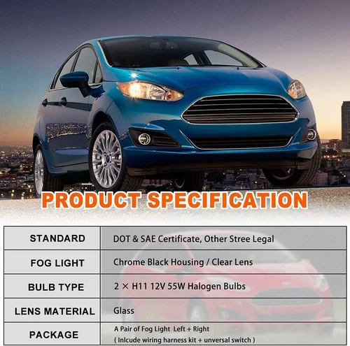 For 2013-2018 Ford Fiesta Clear Lens Assembly Lamp Pair Wiring Kit Switch - Bild 9 von 9