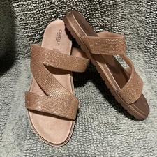 CAPELLI NEW YORK Women’s Rose Gold Rhinestone Strappy Slide Sandals Size 10
