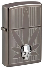 Zippo 48773 Windproof Lighter With Marijuana Leaf & 3-D Crystal Skull New In Box
