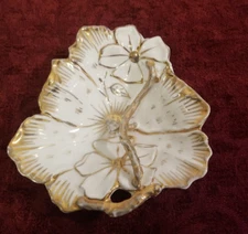 Vintage Floral Porcelain Handled Trinket Dish Gold Trim  LM