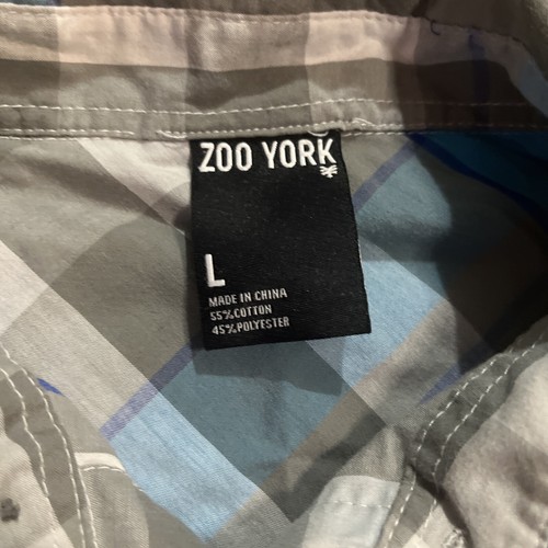 Zoo York Plaid Button Up Shirt Boys Youth Size L Large Blue Gray Short Sleeve - Picture 3 of 6