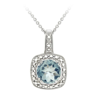 925 Silber 2,5ct Blautopas & Diamant Akzent Quadrat Anhänger, 18''