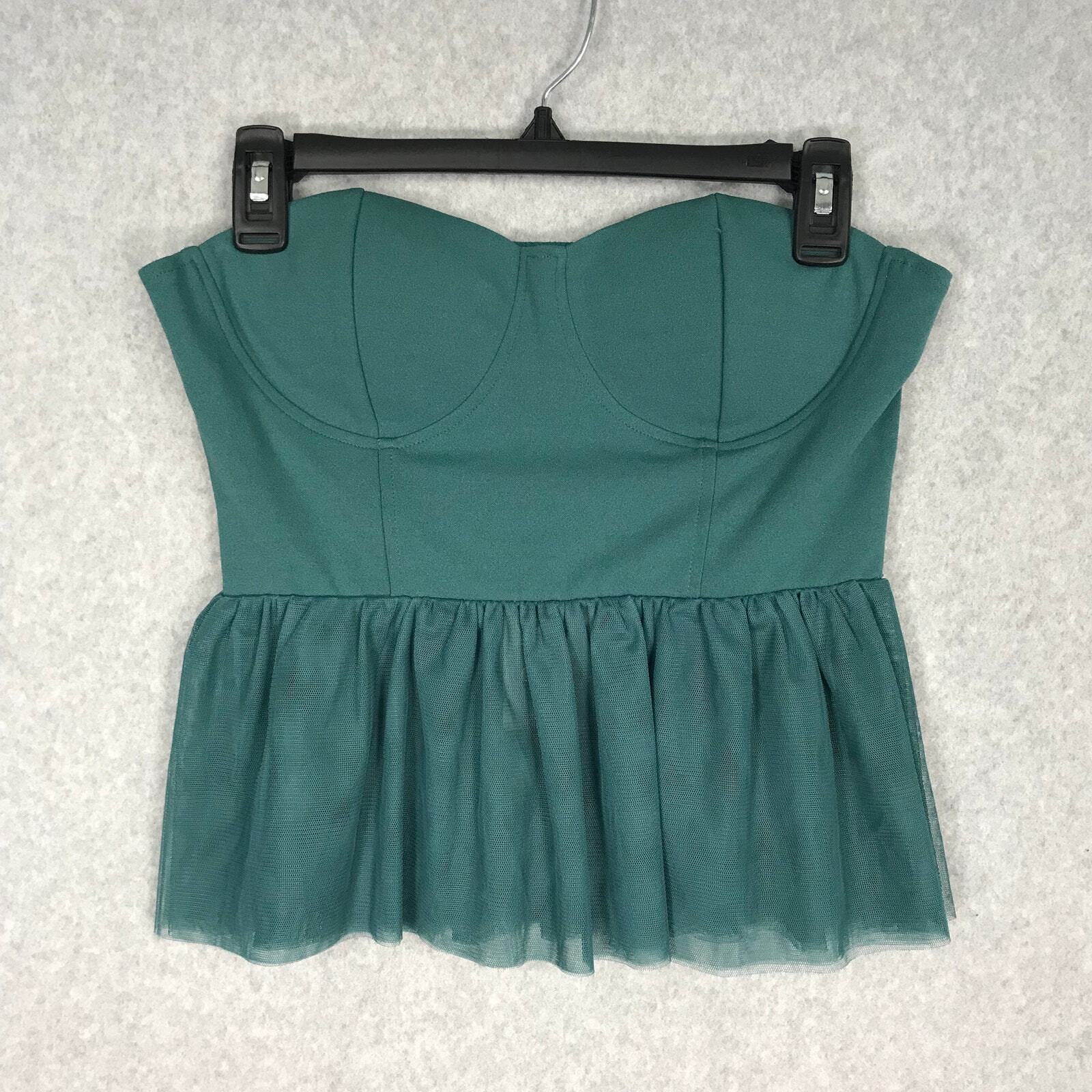 Sincerely Jules Top Womens Medium Green Crop Corset Bustier Ruffle Tulle Twee