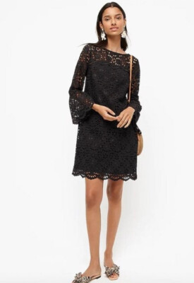 J. Crew Bell-Sleeve Black Embroidered Eyelet Shift Dress,0 NWT