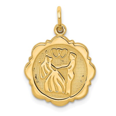 14K Yellow Gold Bride & Groom Charm w/ Textured Back