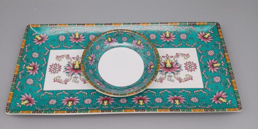 World Market Decorative Ceramic Platter With Matching Small Round Dish
