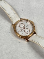 Fossil Watch Womens 39mm Day Date Chelsey Gold Tone White Band New Battery