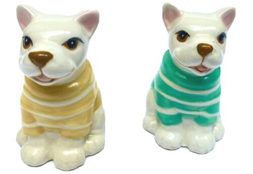 White French Bulldog Ceramic Salt & Pepper Shakers Dogs Wearing Sweaters - Picture 1 of 7