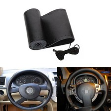 Diy Leather Car Steering Wheel Cover Needle Thread Non-slip Black 15 Universal Diy Leather Car Steering Wheel Cover Needle Thread Non-slip Black 15 Universal