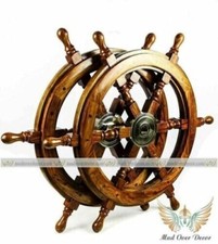 Set Of 2 Nautical 24 Brass Wooden Ship Steering Wheel Pirate Dcor Wall Boat Set Of 2 Nautical 24 Brass Wooden Ship Steering Wheel Pirate Dcor Wall Boat