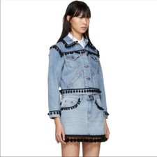 Marc Jacobs Pom Pom Tassels Embellished Denim Jacket Womens Size S Preowned