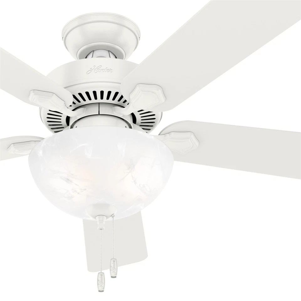 Hunter Fan 52 inch Traditional Fresh White Ceiling Fan with Pull Chain and Light