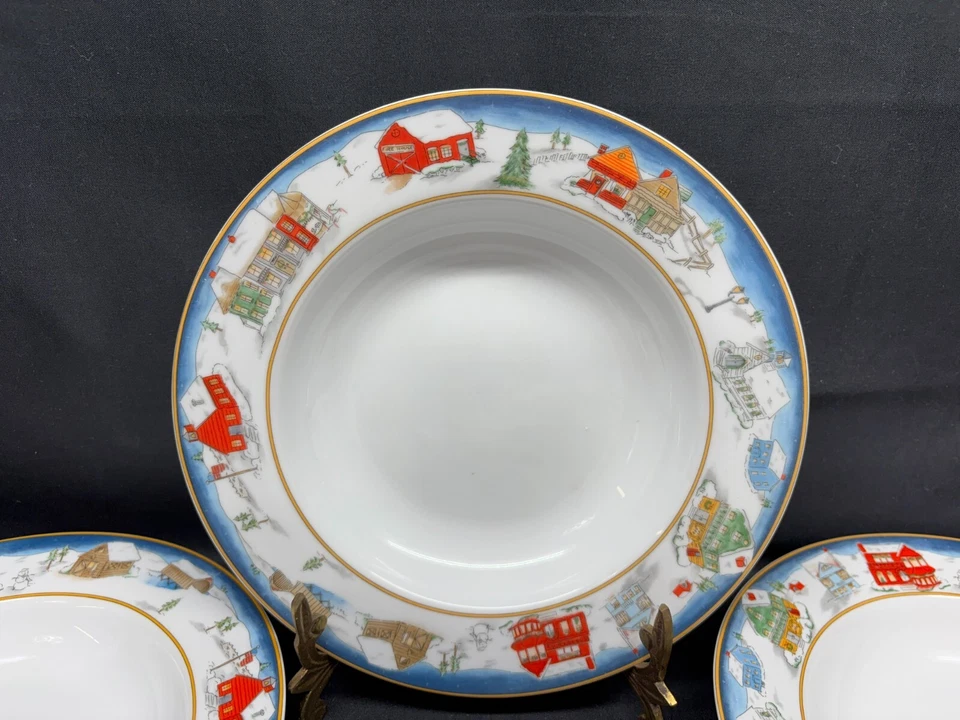 Set of 4 ~ American Atelier "WINTER VILLAGE" #5083 ~ Soup Bowls ~ 8 1/2" - Image 2 of 4