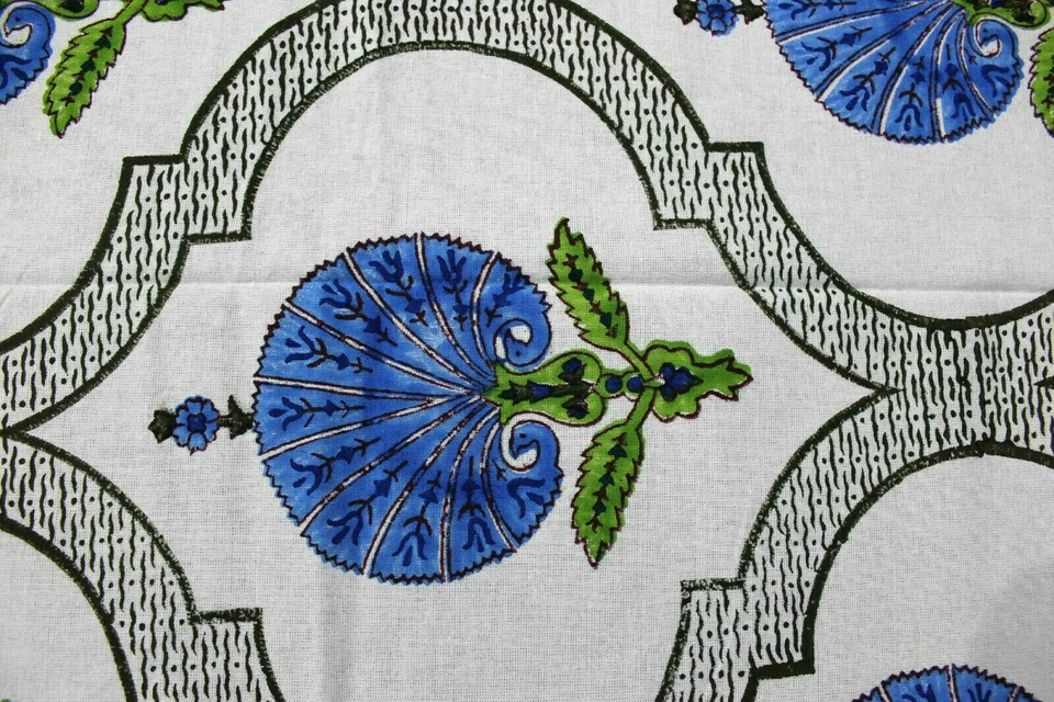 Indian Hand Block Print Tablecloth Kitchen Linen 100%Cotton Floral Rectangular - Image 3 of 4