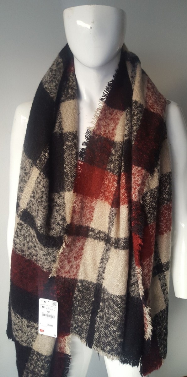 NWT Unisex Zara Extra Large Plaid Red Blanket Shawl Scarf