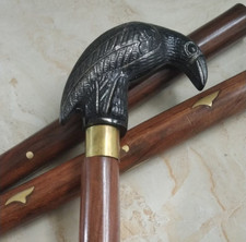 Raven's Embrace: Antique Crow-Shaped Handle Walking Cane - Mysterious Elegance