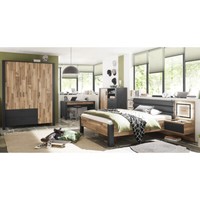 Jugendzimmer Set Kleiderschrank Bett Schreibtisch Highboard Nachtisch Eiche Grau