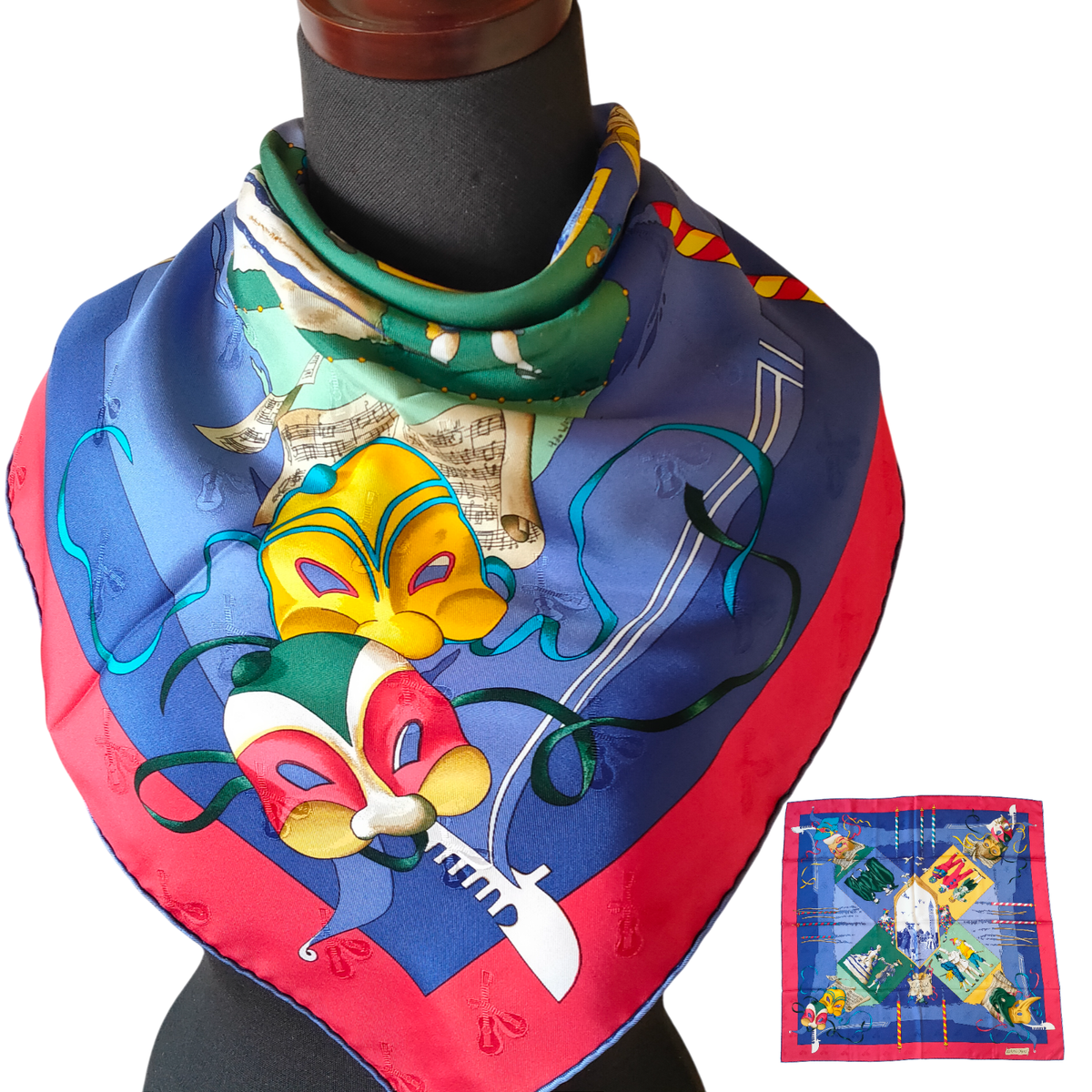 エルメス　カレ　HERMES スカーフ　CARNAVAL DE VENISE HERMES Le Carnaval de Venise Carre 90 Silk 100% Scarf Rare Vintage