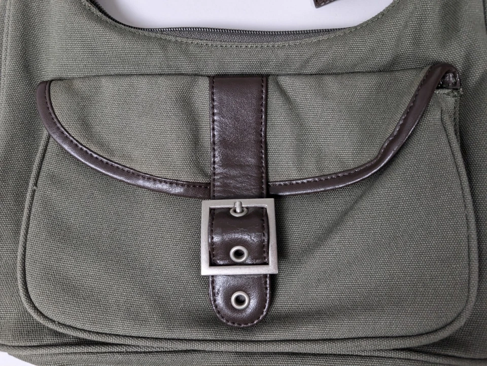 Bolso Cartera Eddie Bauer Hombro Lona Verde Oliva Crema Interior ¡Muy Limpio! Foto 2 de 4