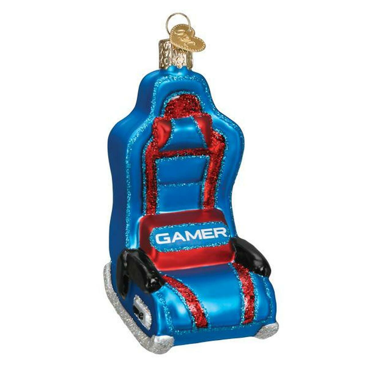 Blue Gaming Chair Glass Ornament Old World Christmas New In Box Gamer Chair-image