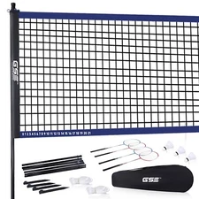 Outdoor Yard Portable Badminton Complete Set w/Net, 4 Rackets & 3 Shuttlecocks