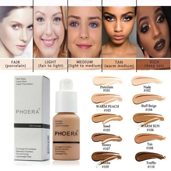PHOERA® Foundation Concealer Vollabdeckung Make-up matt aufhellen langlebig UK