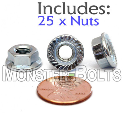 M6-1.0 / 6mm - Qty 25 - Class 8 Serrated Hex Flange Nuts DIN 6923 Zinc RoHS CR+3
