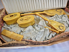 VINTAGE 1920'S 9 PIECE VANITY DRESSER SET Original Box Shell Look