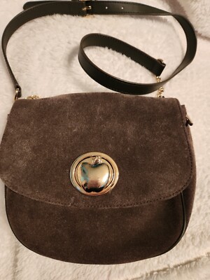Talbots Olive Suede Crossbody with Gold Apple Closure. Exterior looks great.