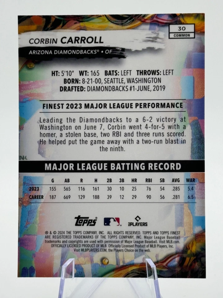 2024 Topps Finest #30 CORBIN CARROLL - Image 2 of 2