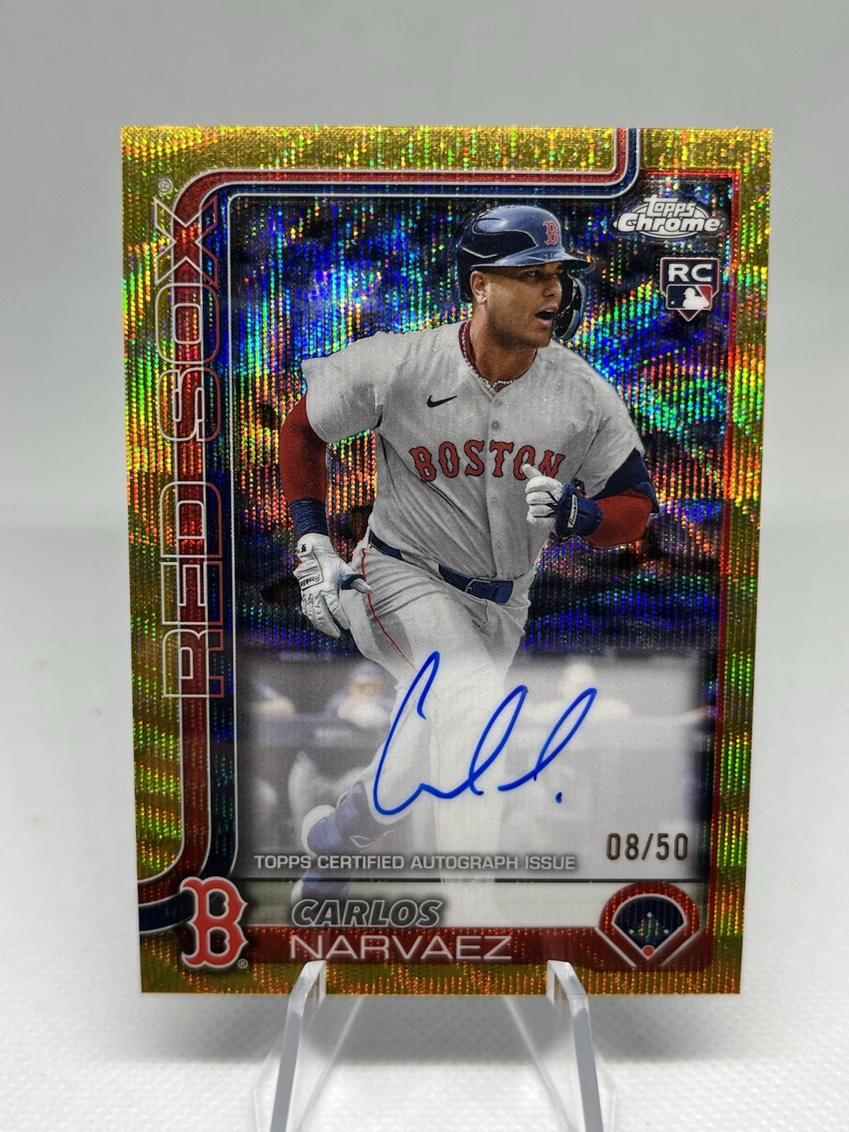 2025 Topps Chrome Carlos Narvaez Rookie Auto Gold Wave Refractor /50 RC Red Sox