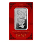 2024 PAMP 1 Oz Silver Lunar Year of the Dragon Bar in Assay