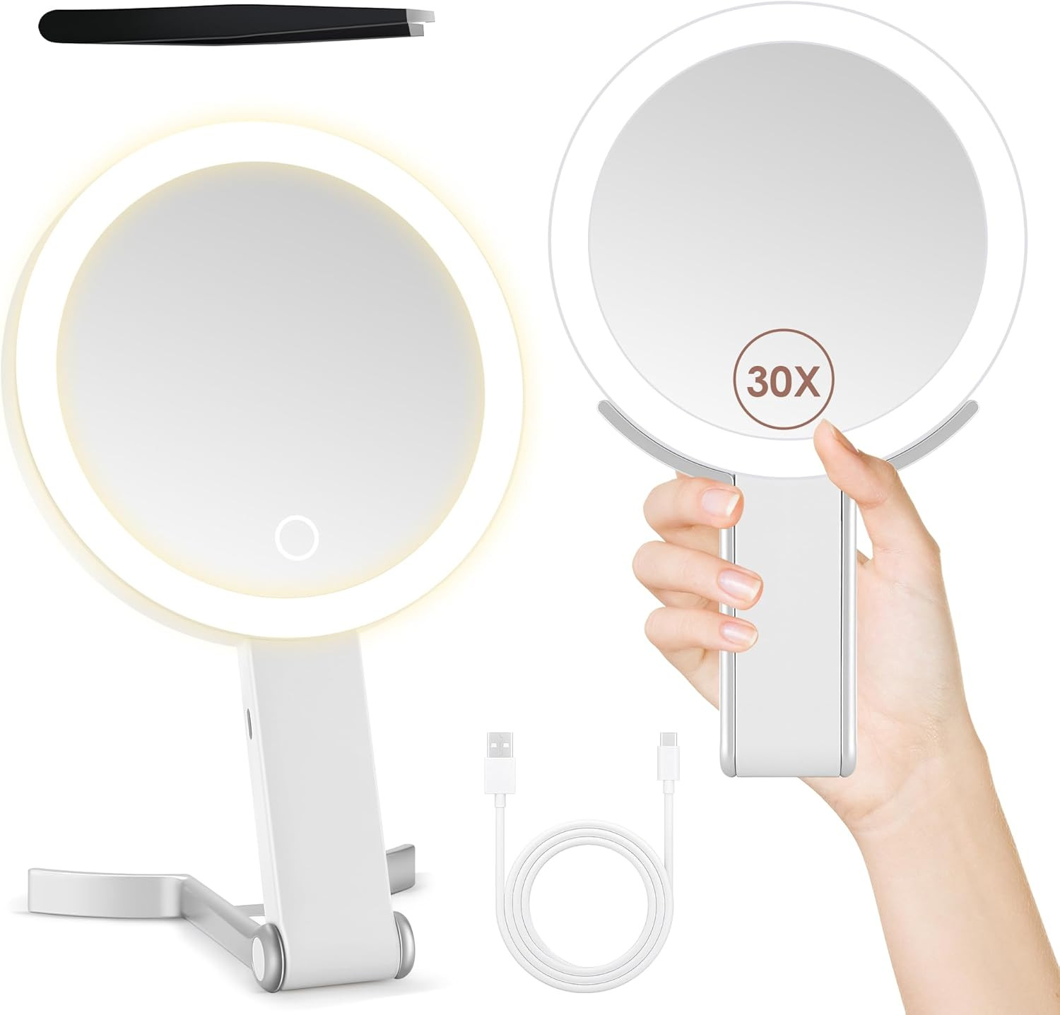 Specchio da Trucco Professionale 30X: Vetro Ottico e Luce LED