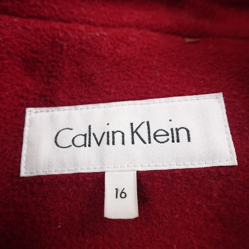Calvin Klein Coat Womens 16 Red Wool Blend Belted Double Breasted Peacoat Jacket - Image 4 of 4