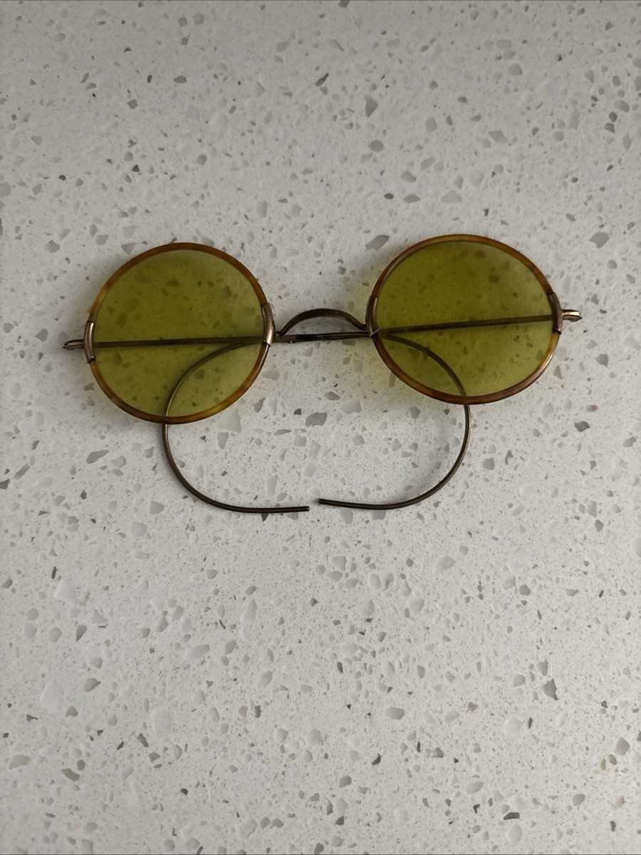 Celluloid? Round Green Lens Sun Glasses Ear Wrap Arms  display picture 1