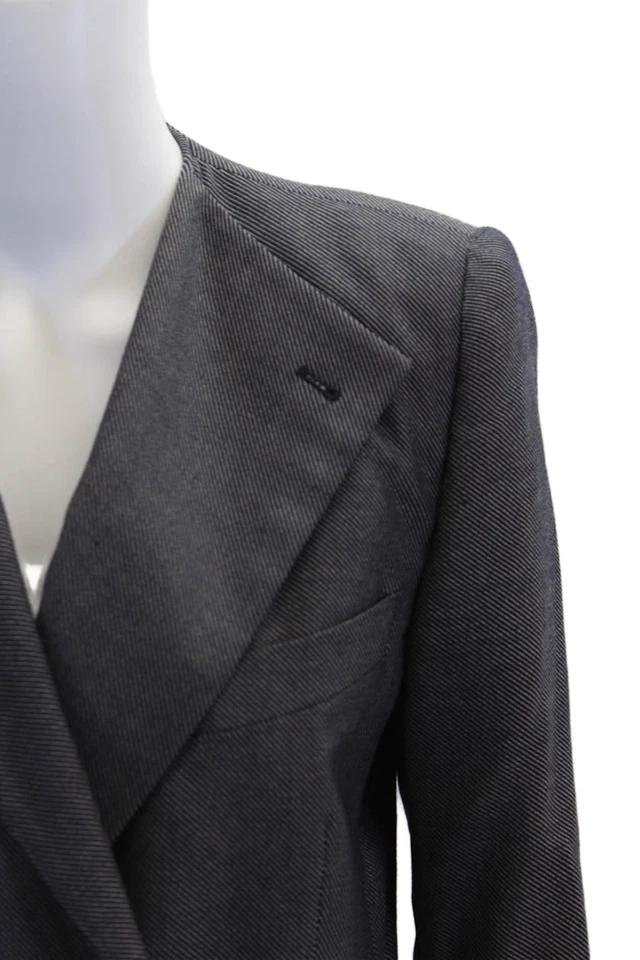 Chaqueta Blazer Giorgio Armani Mujer Lana Rayas Un Botón Azul Marino Talla S Foto 2 de 4