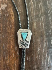 Vintage Navajo Sterling Spider Web Turquoise Bolo Tie