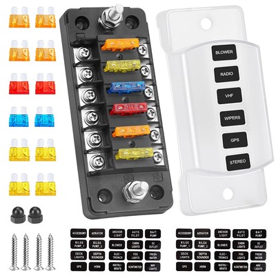 ELECTOP 6 Way Fuse Block Blade Box with Negative Bus, 6 Circuit Fuse... 