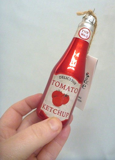 Sass & Belle Ketchup Tomato Red Sauce Bottle Shape Glass Bauble Xmas Tree Decor