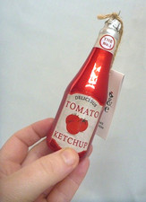 Sass & Belle Ketchup Tomato Red Sauce Bottle Shape Glass Bauble Xmas Tree Decor