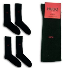 Image of HUGO by Hugo Boss Genuine Mens Soft Cotton Blend Socks | Black, UK 9-11, 2 Pairs