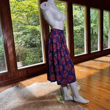 Vintage 70s 80s Rose Pattern Midi Skirt Boho Hippie Cottagecore Womens Size 8