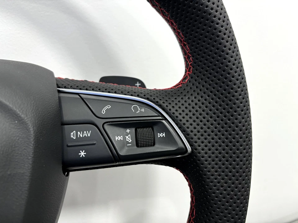 Audi SQ5 FY SQ7 4M SQ8 S4 B9 AVANT S5 RS Perforated Flat Bottom Steering Wheel - Image 4 of 4